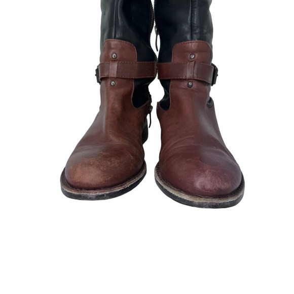 Vince Camuto Flavian Riding Boots Buckle Knee High Leather Black Brown Size 7B - Picture 4 of 12